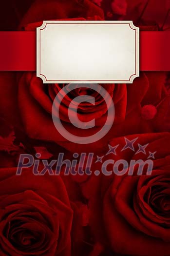 Red roses with a white card