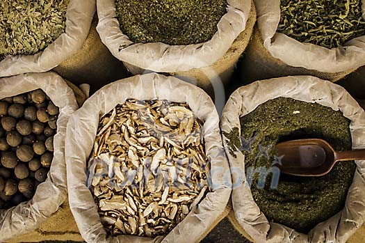 Background of bags of spices Background of bags of spices