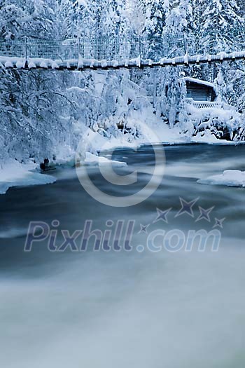 Winter postcard scene of the river