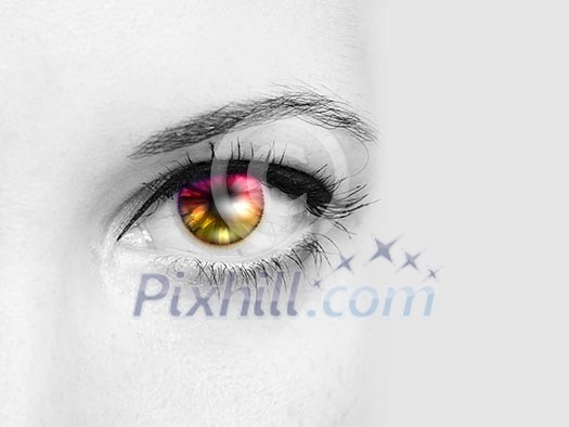 Picture of a female human eye in colour