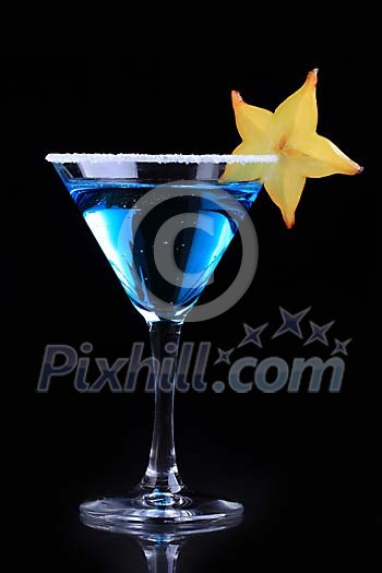 Blue cocktail on a black background