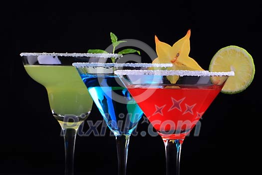 Different coloured cocktails