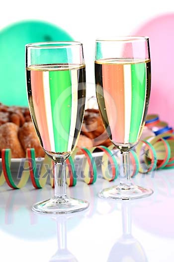 Champagne and food on the table Champagne and food on the table