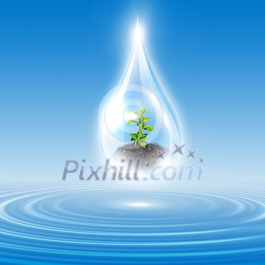 Large drops of green tree inside. Symbol of environmental protection Large drops of green tree inside. Symbol of environmental protection