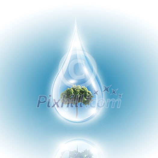 Large drops of green tree inside. Symbol of environmental protection Large drops of green tree inside. Symbol of environmental protection