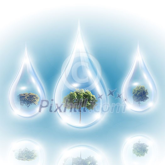 Large drops of green tree inside. Symbol of environmental protection Large drops of green tree inside. Symbol of environmental protection