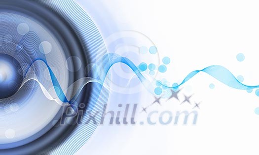 Image of speakerphones and sound against white background Image of speakerphones and sound against white background