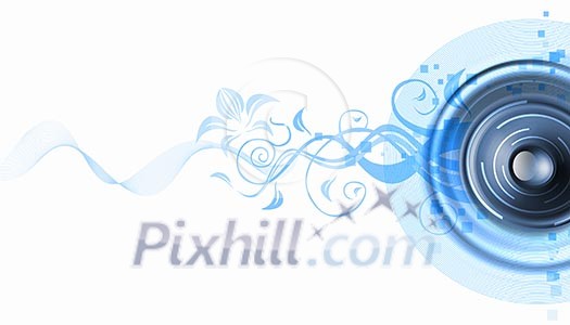 Image of speakerphones and sound against white background Image of speakerphones and sound against white background