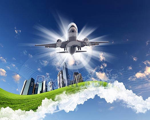 Image of plane on blue sky background Image of plane on blue sky background