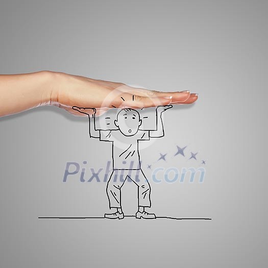 Drawing of a man in dangerous situation under threat Drawing of a man in dangerous situation under threat