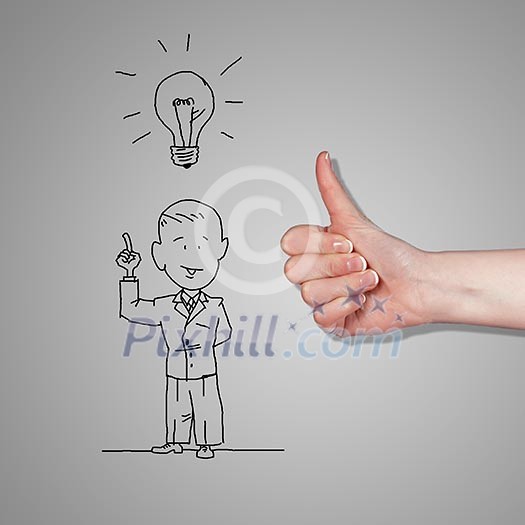 Drawing of a standing man in thoughts Drawing of a standing man in thoughts