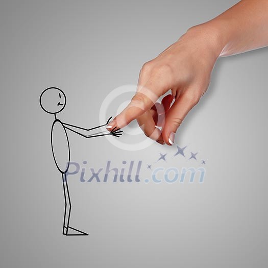 Deawing of a man shaking human hand