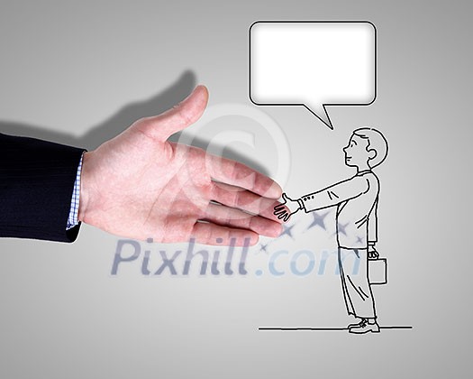 Drawing of a man shaking human hand Drawing of a man shaking human hand