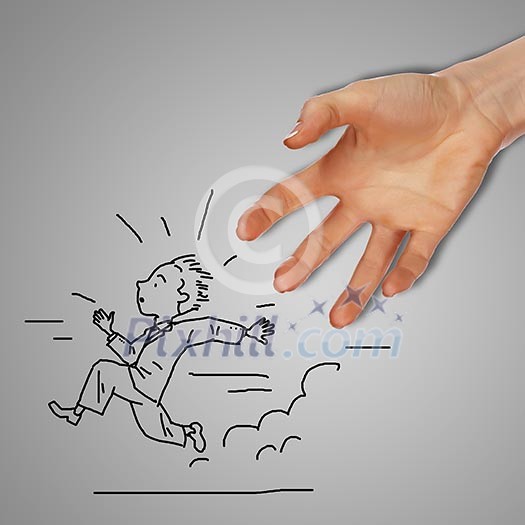 Drawing of a man in dangerous situation under threat Drawing of a man in dangerous situation under threat