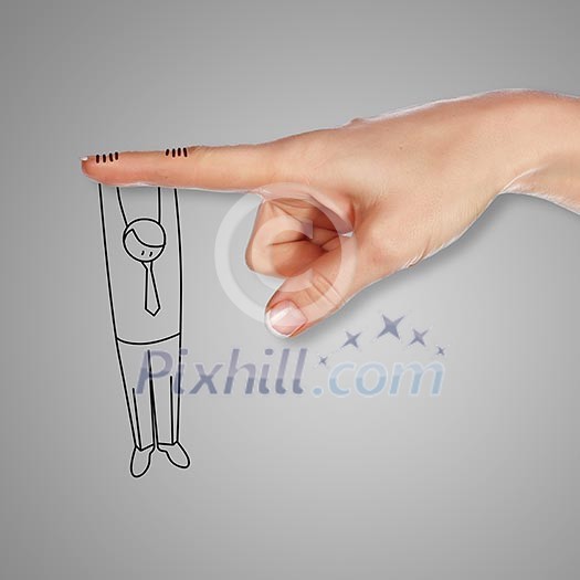 Drawing of a man in dangerous situation under threat Drawing of a man in dangerous situation under threat