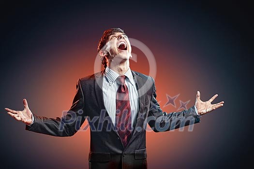 businessman in anger with fists clenched screaming businessman in anger with fists clenched screaming