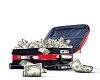 Picture of red travel suitcase full of banknotes