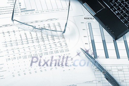Charts, diagrams, tables. Workplace for the business person. Charts, diagrams, tables. Workplace for the business person.