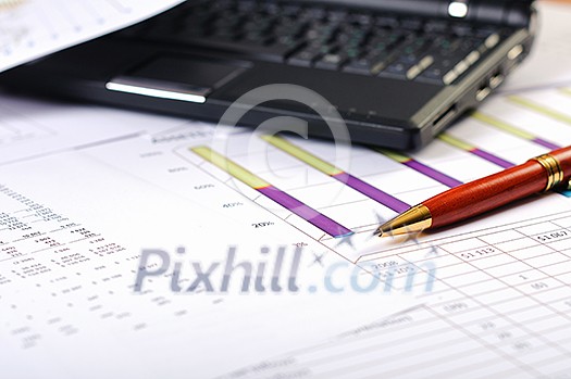 Charts, diagrams, tables. Workplace for the business person. Charts, diagrams, tables. Workplace for the business person.