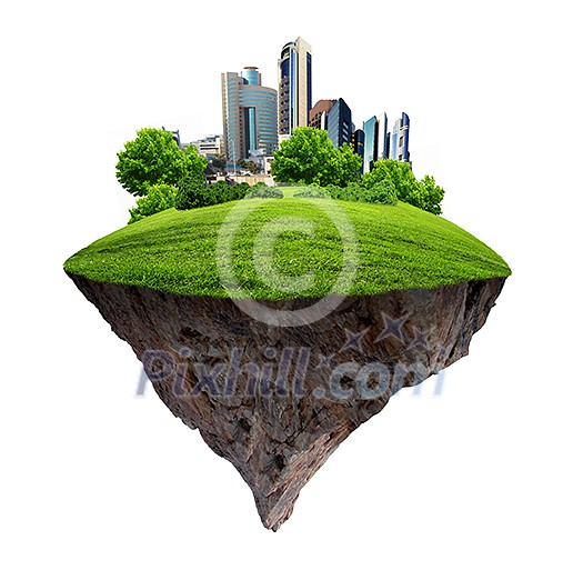 Image of a modern city surrounded by nature landscape