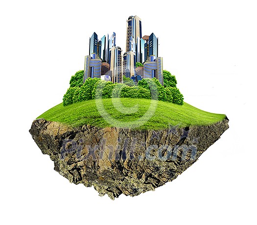 Image of a modern city surrounded by nature landscape