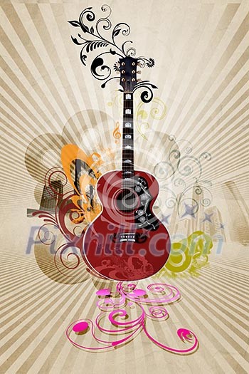 Image of a guitar against decorative background