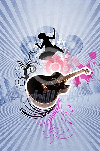 Image of a guitar against decorative background Image of a guitar against decorative background