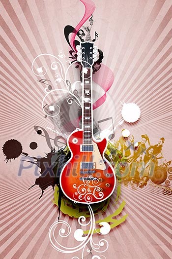 Image of a guitar against decorative background Image of a guitar against decorative background