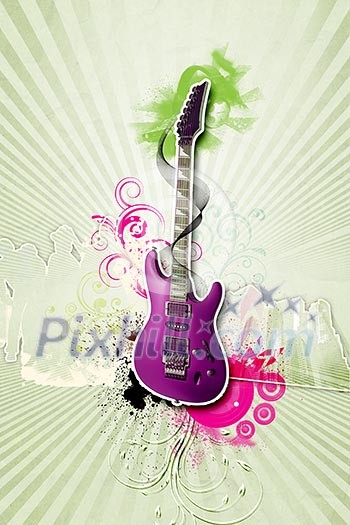 Image of a guitar against decorative background Image of a guitar against decorative background