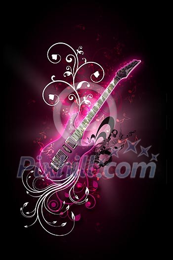 Image of a guitar against decorative background Image of a guitar against decorative background
