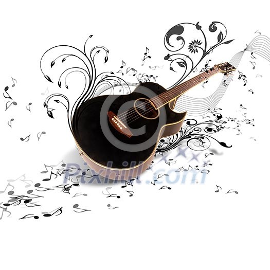 Image of a guitar against decorative background Image of a guitar against decorative background