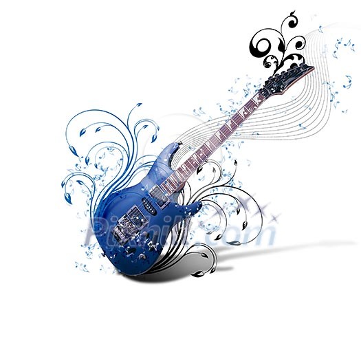 Image of a guitar against decorative background Image of a guitar against decorative background