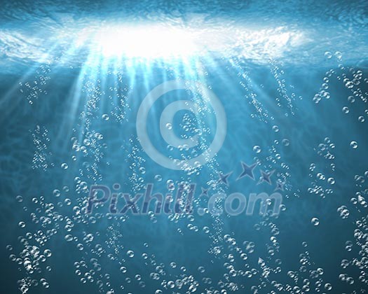 Illustration of blue sea underwater with air bubbles