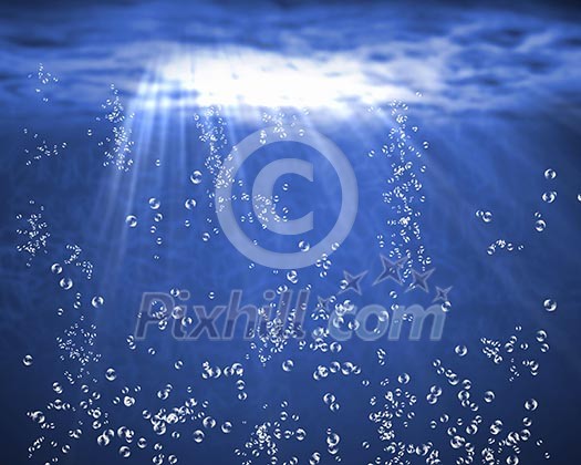 Illustration of blue sea underwater with air bubbles