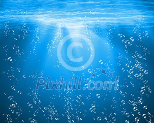 Illustration of blue sea underwater with air bubbles