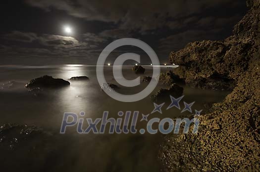 Moonlight over the coastline