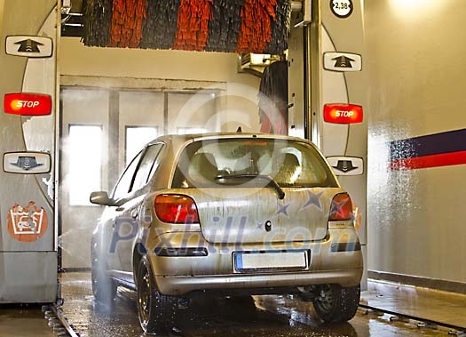 Small car in a automated car wash