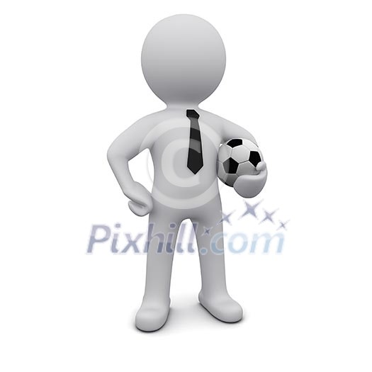Three-dimensional man in a tie with a soccer ball in his hand Three-dimensional man in a tie with a soccer ball in his hand