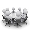 3D men sitting at a round table and having business meeting