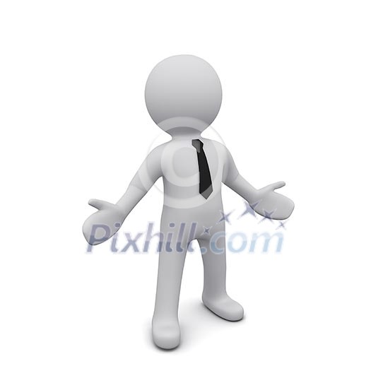 Three-dimensional man in a black tie isolated on a white background. Gesture of surprise.Series '3D Man'