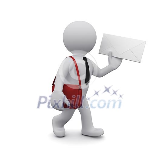 3D man with an envelope delivering mail