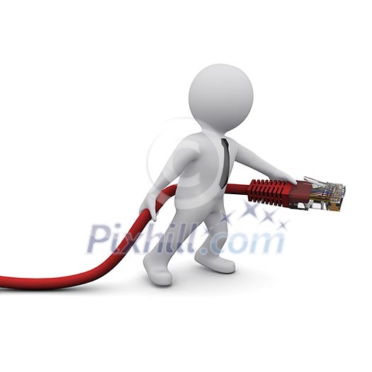 3D man holding computer USB connection device