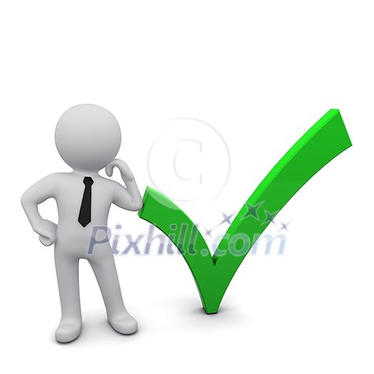 Three-dimensional man next to the green sign Three-dimensional man next to the green sign