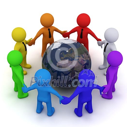 colorful 3D men standing together in circle