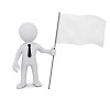 small three-dimensional man holding a white flag fluttering
