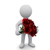A small three-dimensional people with a bouquet of red roses in their hands