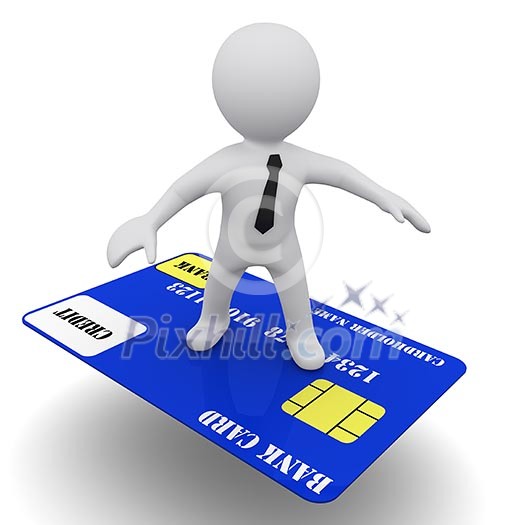 3D man syrfing on a bank credit card 3D man syrfing on a bank credit card
