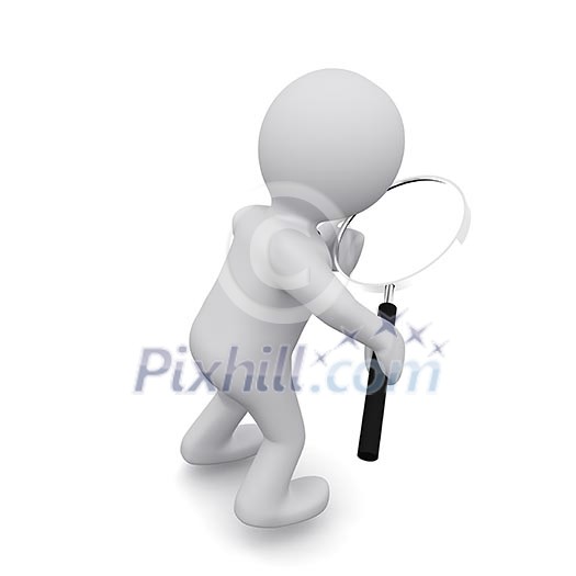A small three-dimensional people with a magnifying glass in hand