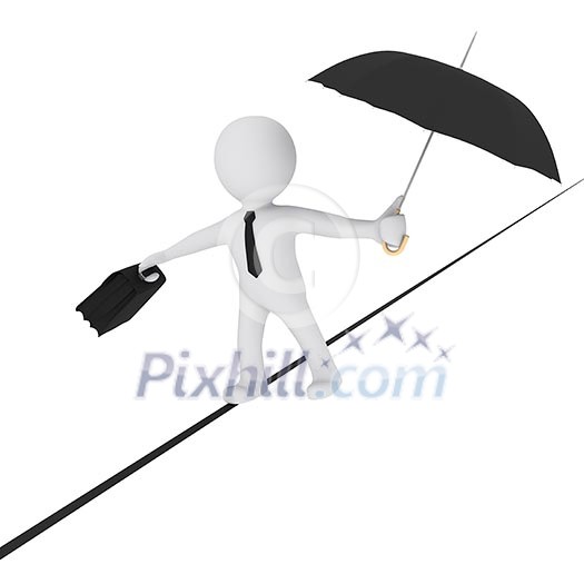 3D man balancing on the rope with umbrella 3D man balancing on the rope with umbrella