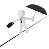 3D man balancing on the rope with umbrella